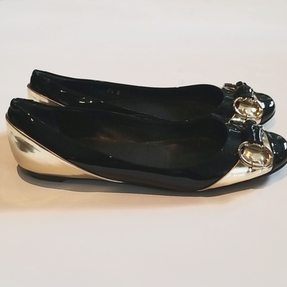 Gucci Horsebit Patent Black Gold Ballet Flats 35.5 - Picture 4 of 8